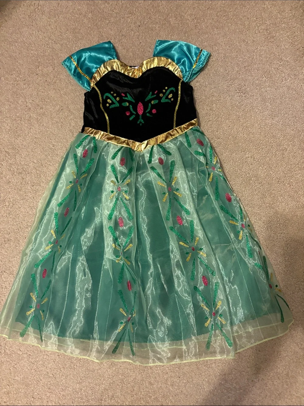 Girls' Teal and Black Princess Dress-Up Costume Anna Elsa Frozen